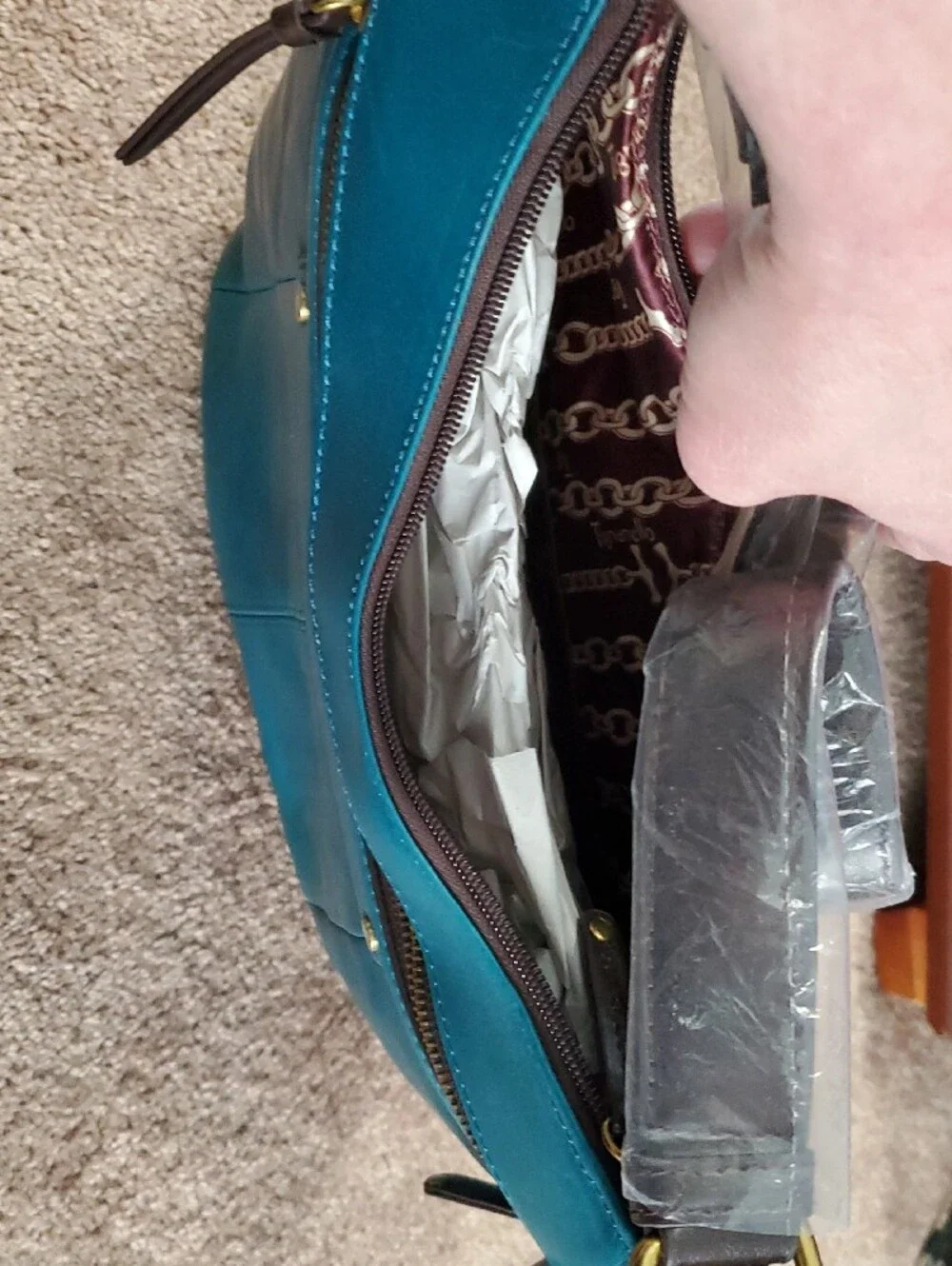 BRAND NEW!!  Tignanello Teal Leather Shoulder Hobo with Gold Hardware